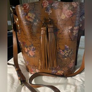 Patricia Nash Floral Print Leather Shoulder Bag with Tassels